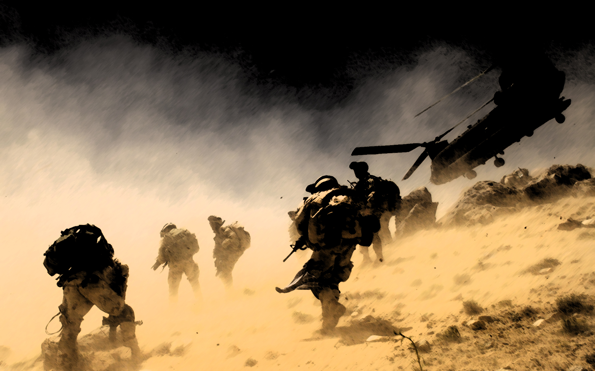 soldiers, Helicopter, Dust, Military Wallpaper
