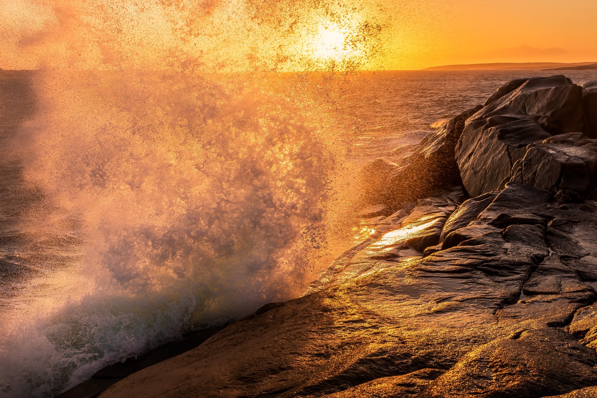 sea, Sunset, Rocks, Splash, Landscape, Waves Wallpaper