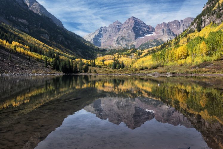 stone, Lake, Mountains, Reflection, Forest, Maroon, Lake, Colorado HD Wallpaper Desktop Background