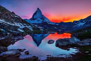 sunset, Landscape, Mountain, Sky, Matterhorn, Switzerland, The, Alps, Reflection