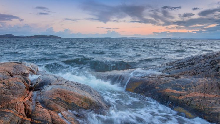sea, Rocks, Sunset, Waves, Landscape HD Wallpaper Desktop Background
