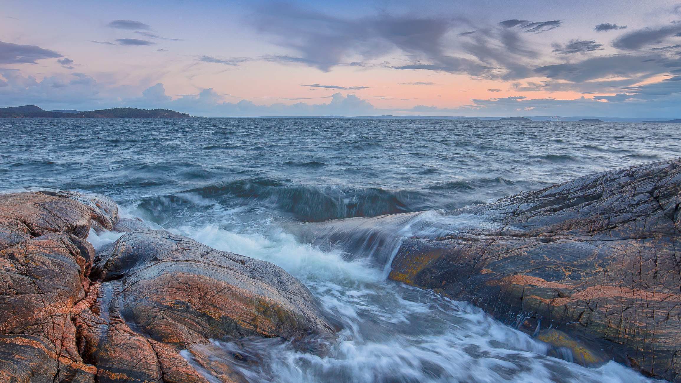 sea, Rocks, Sunset, Waves, Landscape Wallpaper