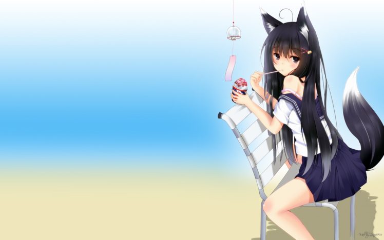 kitsune, Anime, Girls HD Wallpaper Desktop Background
