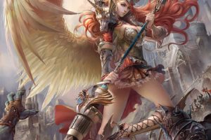 angel, Warrior, Weapons, Creature, Game, Red, Girl