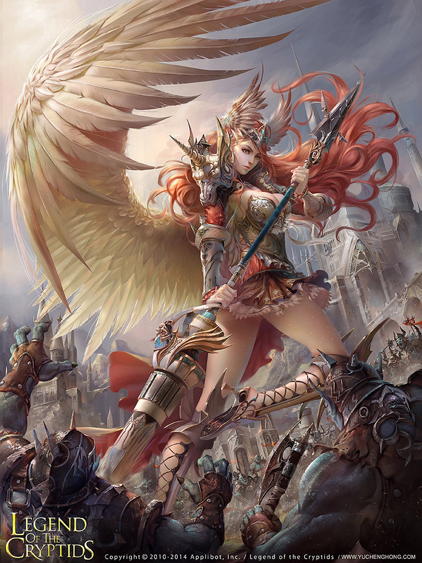 angel, Warrior, Weapons, Creature, Game, Red, Girl Wallpaper