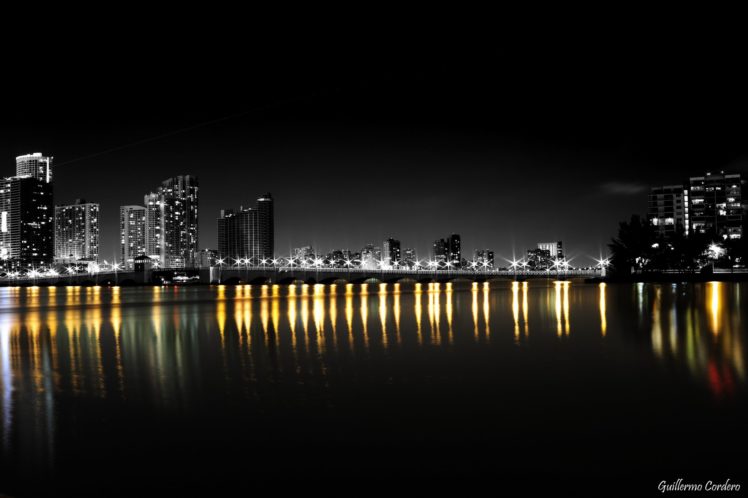 beach, Bridge, Cities, Florida, Marina, Miami, Monuments, Night, Panorama, Panoramic, States, Tower, United, Urban, Usa, Lifeguardtower, Night HD Wallpaper Desktop Background