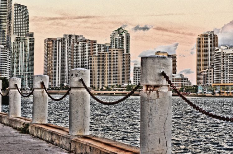 beach, Bridge, Cities, Florida, Marina, Miami, Monuments, Night, Panorama, Panoramic, States, Tower, United, Urban, Usa, Lifeguardtower, Night HD Wallpaper Desktop Background