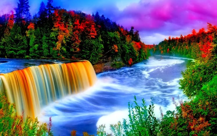 sky, Trees, River, Autumn, Clouds HD Wallpaper Desktop Background