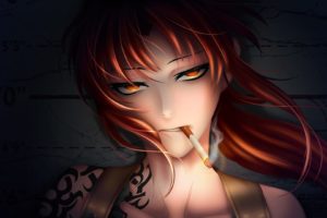 anime, Smoking, Cigarette, Face