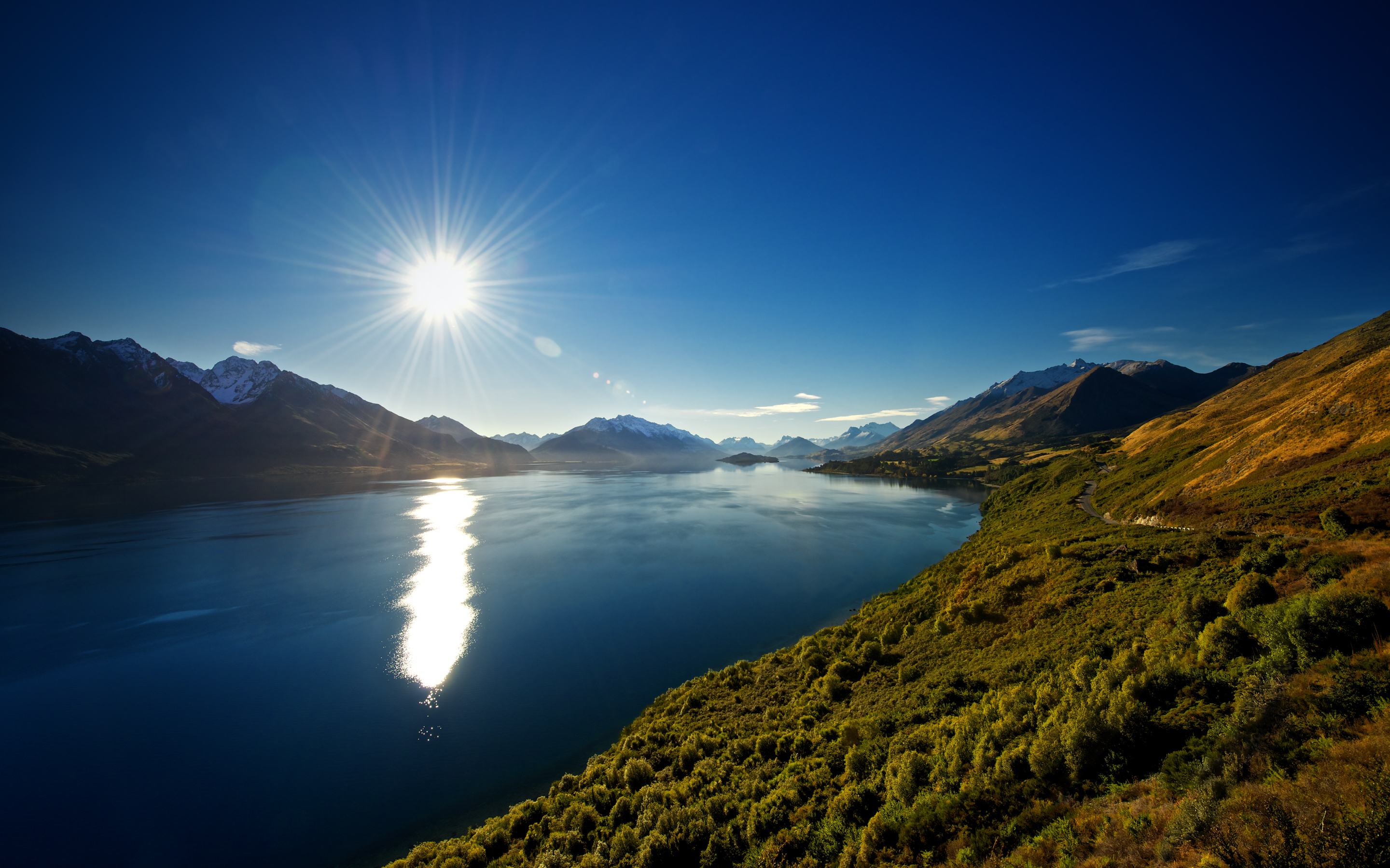 lake, Wakatipu, New, Zealand, Lake, Sunlight, Landscape, Mountains Wallpaper