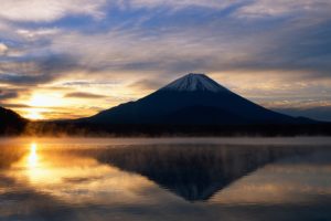 mountain, Sunset, Sunlight, Reflection, Lake, Volcano