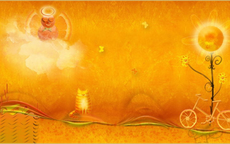 mood, Positive, Orange, Fantasy, Cartoon, Cat, Flowers HD Wallpaper Desktop Background