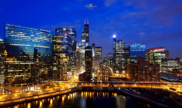 architecture, Bridges, Chicago, Cities, City, Francisco, Night, Skyline, Usa, Illinois, Trump, Tower, Mid ouest, Comta HD Wallpaper Desktop Background