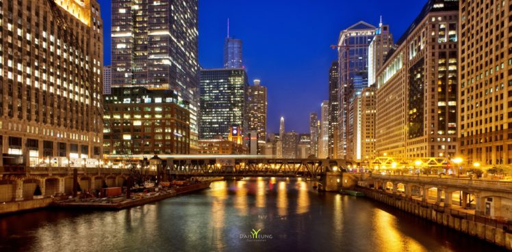 architecture, Bridges, Chicago, Cities, City, Francisco, Night, Skyline, Usa, Illinois, Trump, Tower, Mid ouest, Comta HD Wallpaper Desktop Background
