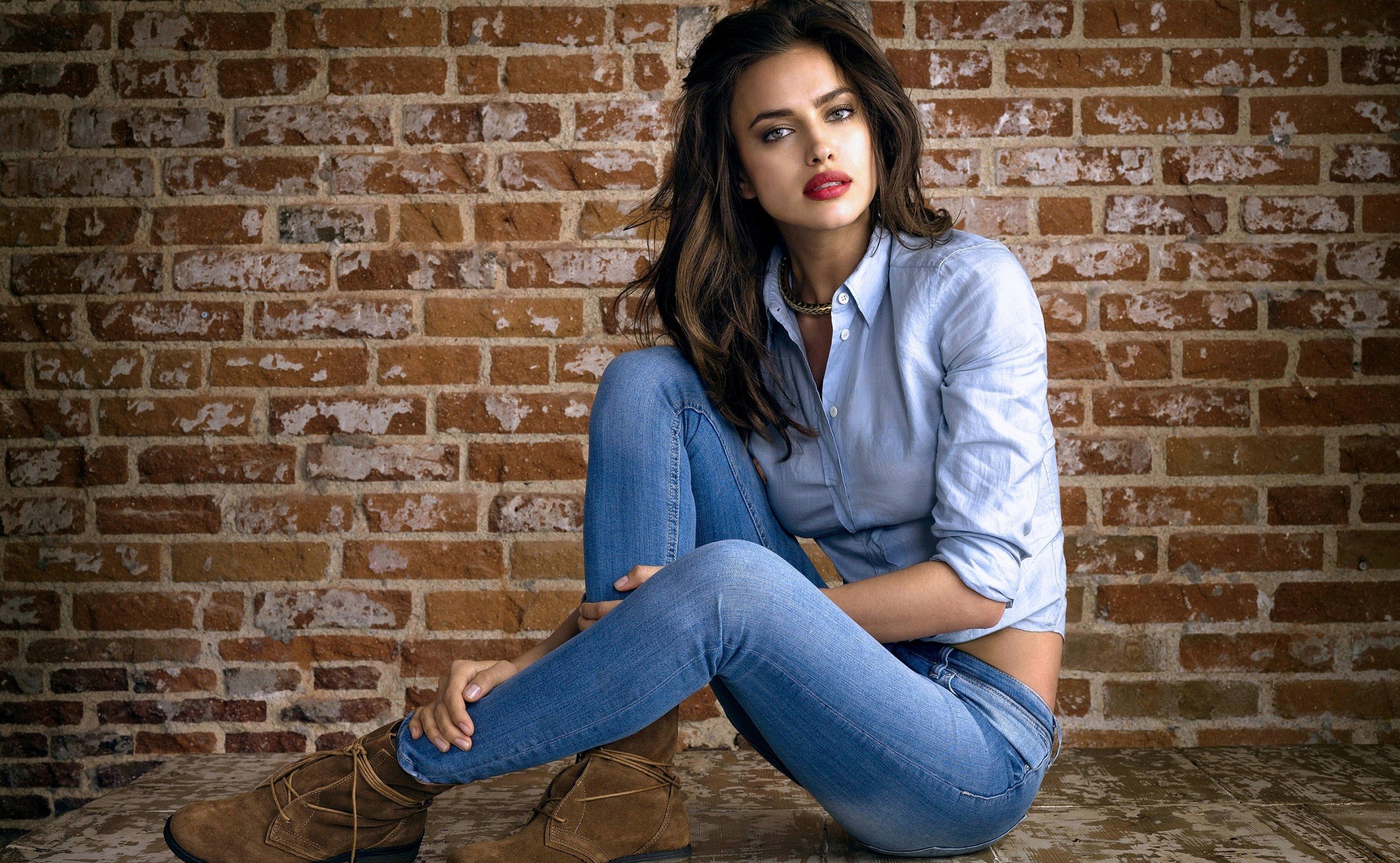 red, Lips, Face, Irina, Sheik, Hair, Jeans, Model, Beauty Wallpaper
