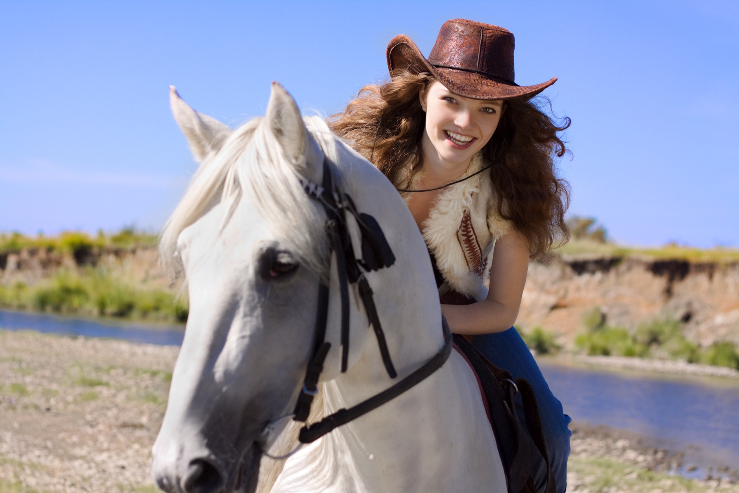 color, Cowgirl, White, Horse Wallpaper