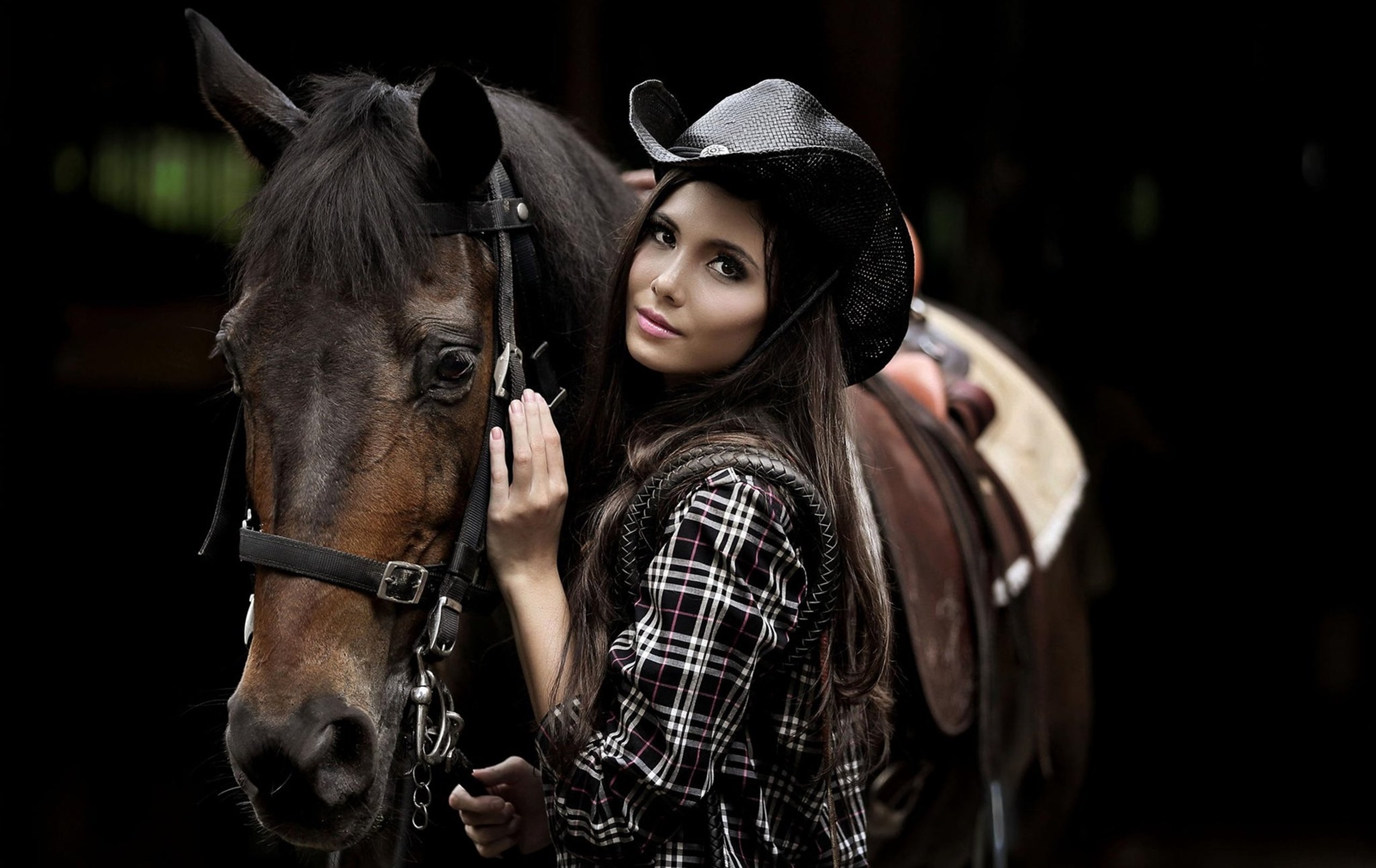 cowgirl, Country, Brunette, Horse Wallpaper