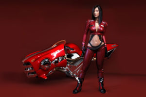 red, Rider, 3d, Girl, Woman, Sexy, Vehicle, Bike, Breasts, Leather, Women, Females, Sci fi, Futuristic, Sexy, Babes, Motorcycles