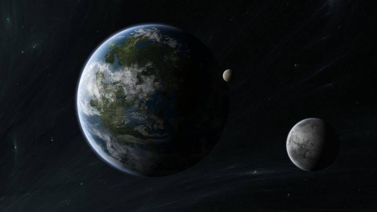 system, Planet, Moons, Stars HD Wallpaper Desktop Background