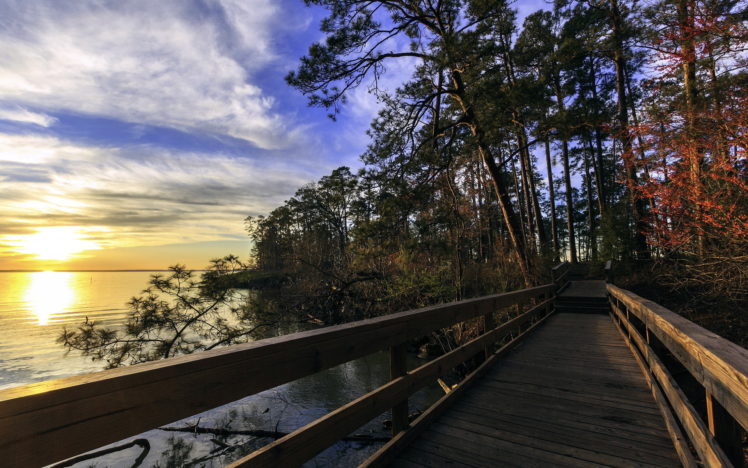 lake, Bridge, Landscape, Trees, Hdr, Sunrise, Sunset, Reflection, Water HD Wallpaper Desktop Background