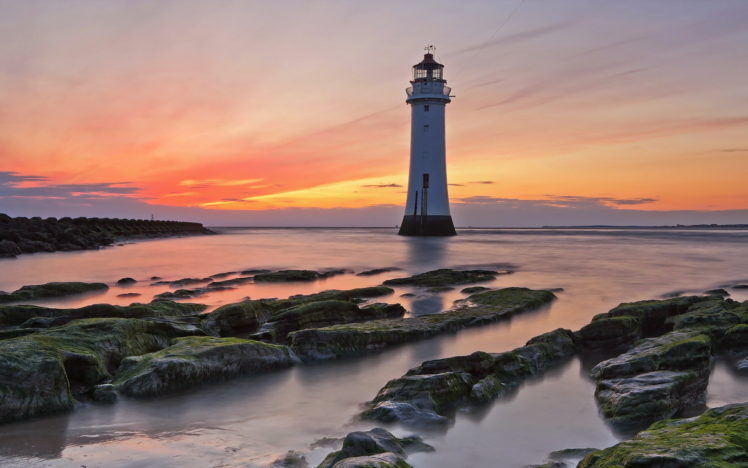 sea, Sunset, Lighthouse, Landscape, Ocean, Beaches, Sky HD Wallpaper Desktop Background