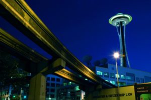architecture, Bridges, Buildings, Cities, City, Downtown, Night, Offices, Storehouses, Stores, Towers, Usa, Docks, Port, Art, Seattle, Washington, Queen city, Jet city, Monorail