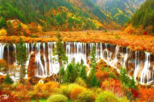 colorful, Nature, Cascades, Beautiful, Autumn, View, Mountain, Waterfall, Trees, Foliage