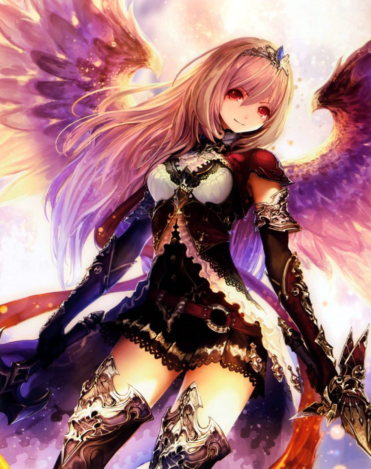  anime  Girl Angel  Beautiful  Wings Warrior Smile 