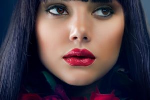 red, Lovely, Beautiful, Woman, Makeup, Hair, People, Red, Roses, Pretty, Brunette, Female, Beauty, Roses, Girl, Face, Red, Lips, Red, Rose, Photography, Eyes, Lips, Rose