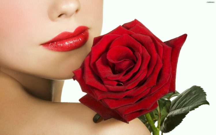 red, Shoulder, Lips, Rose, Beauty, Woman HD Wallpaper Desktop Background