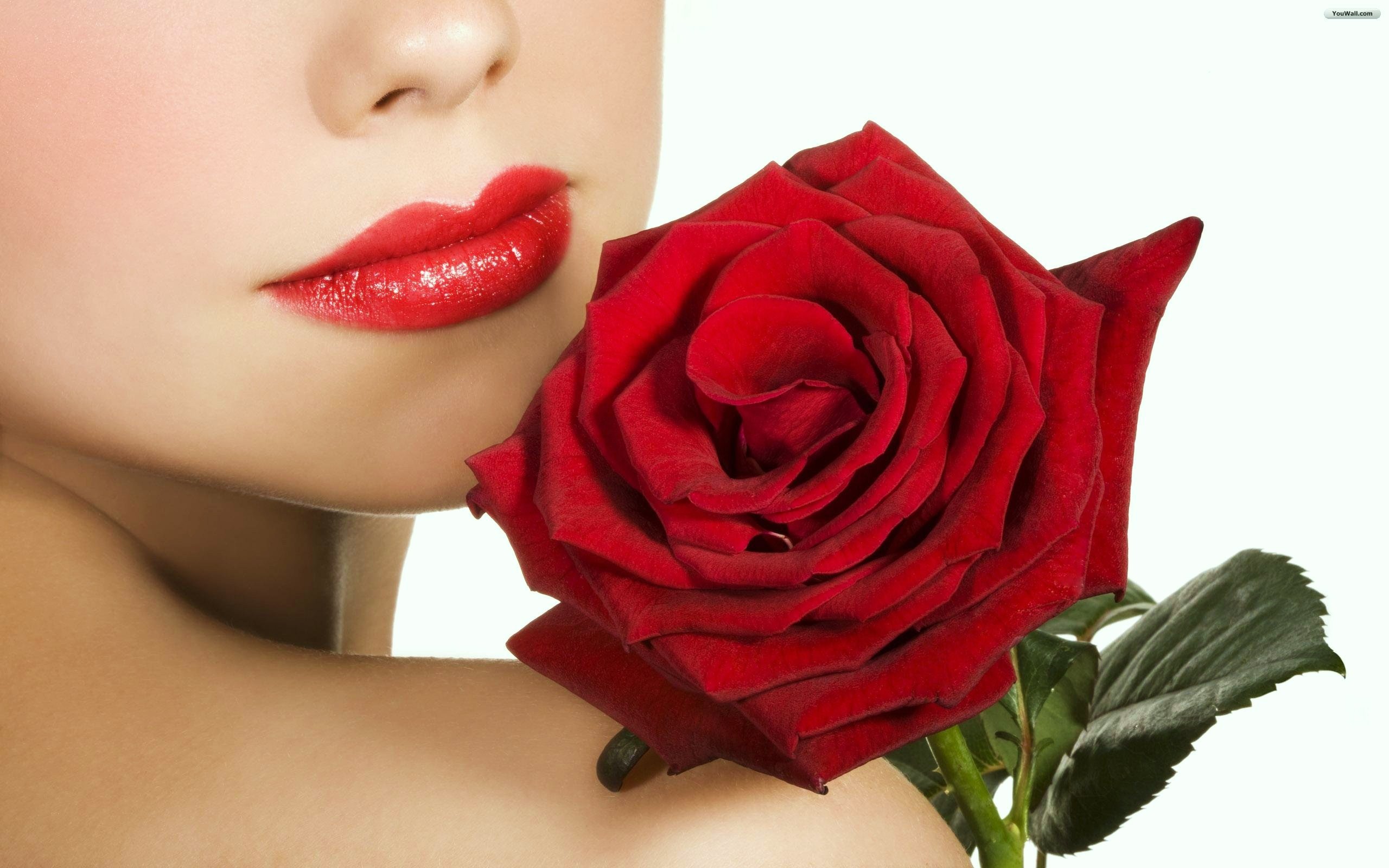 red, Shoulder, Lips, Rose, Beauty, Woman Wallpaper