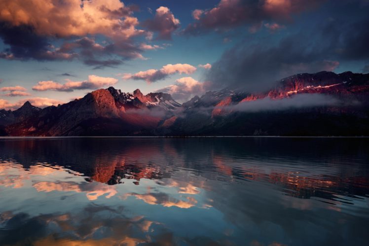 nature, Snow, Lake, Clouds, Mountains HD Wallpaper Desktop Background