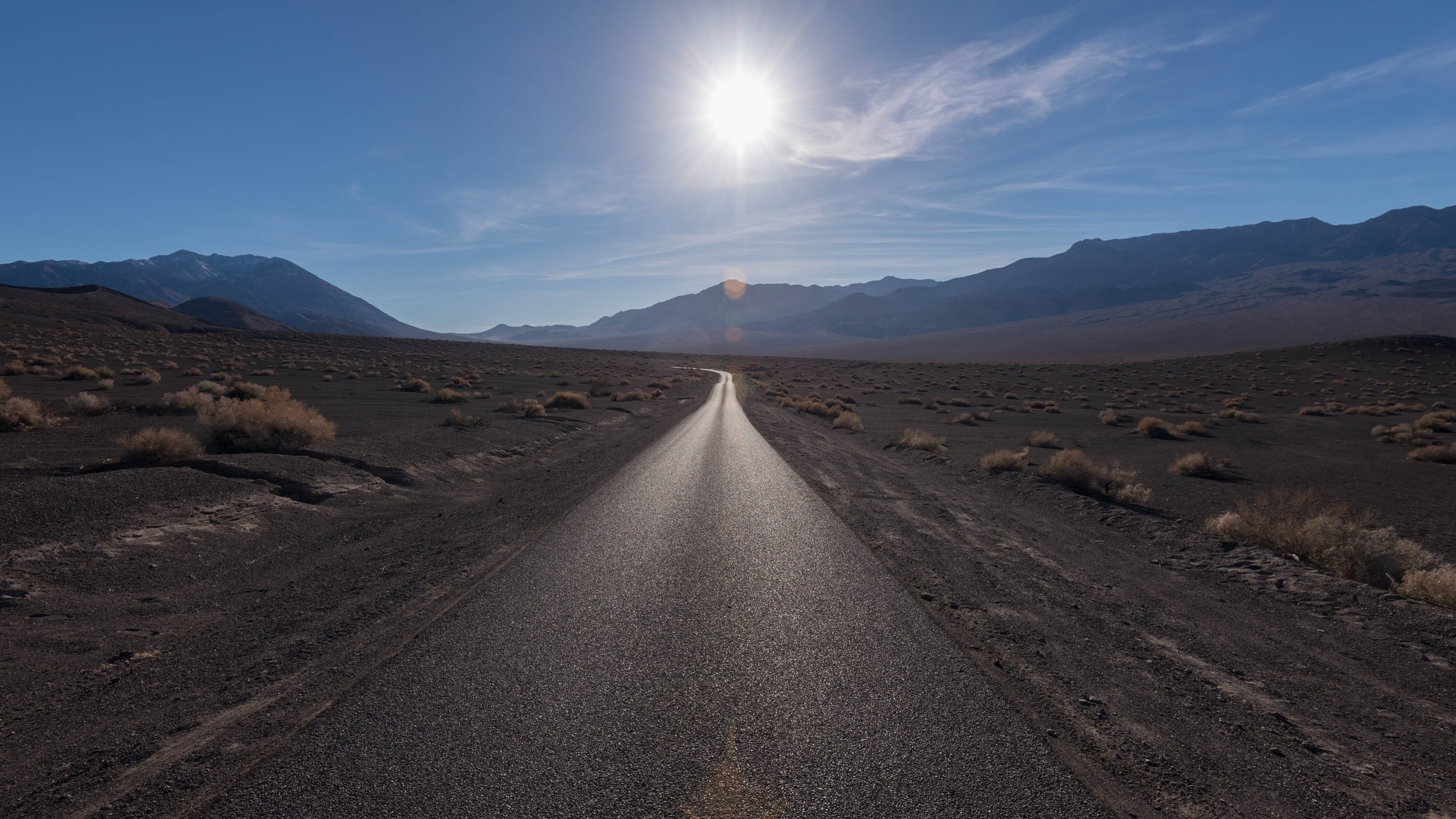 road, Mountain, Steppe, Light, Sun, Desert, Landscape Wallpaper