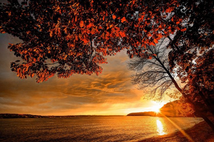 landscape, Autumn, Coast, Sunset, Sky, Lake, Sea, Ocean, Beach HD Wallpaper Desktop Background