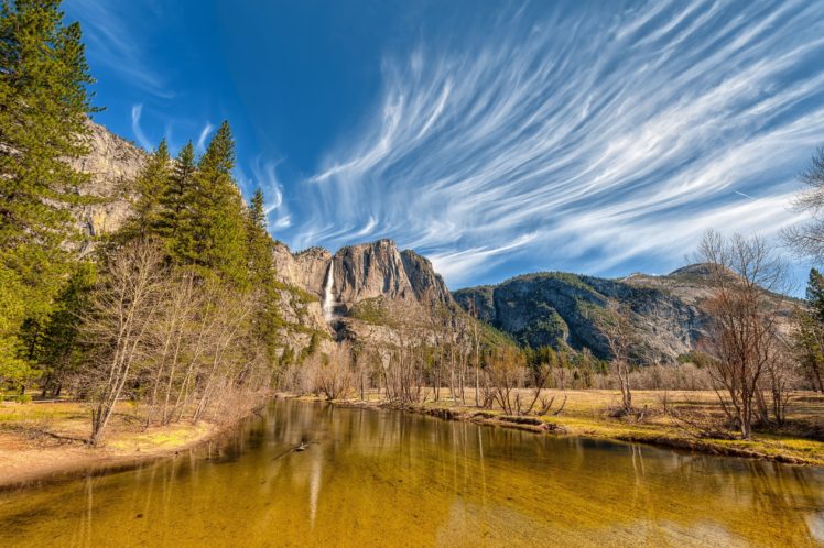 yosemite, National, Park, River, Waterfall, Trees, Landscape HD Wallpaper Desktop Background