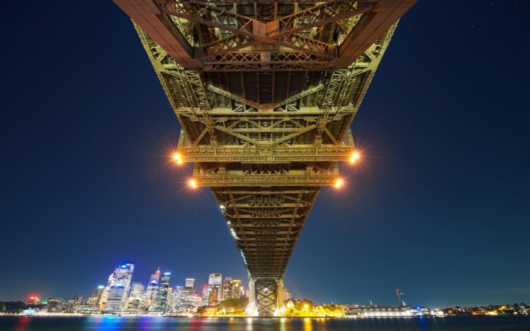 bridge, Sydney, Ocean, Night, Lights, Buildings, Skyscrapers, Cities, Roads HD Wallpaper Desktop Background