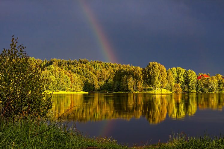 sunset, Lake, Trees, Clouds, Rainbow, Landscape, Autumn, Reflection, Forest, Sunrise, Sunset HD Wallpaper Desktop Background