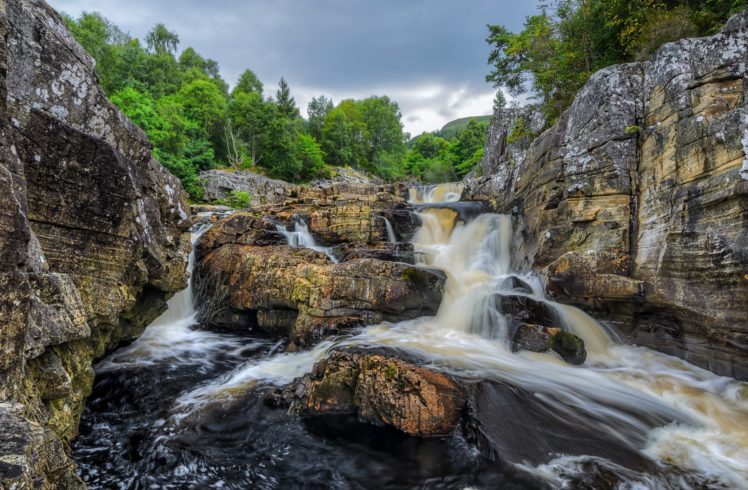 river, Cliffs, Waterfalls, Trees, Landscape HD Wallpaper Desktop Background