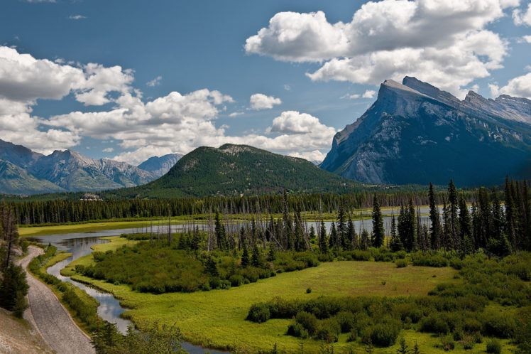 vermillion, Lake, Banff, National, Park, Alberta, Canada, Mountains, Forest HD Wallpaper Desktop Background
