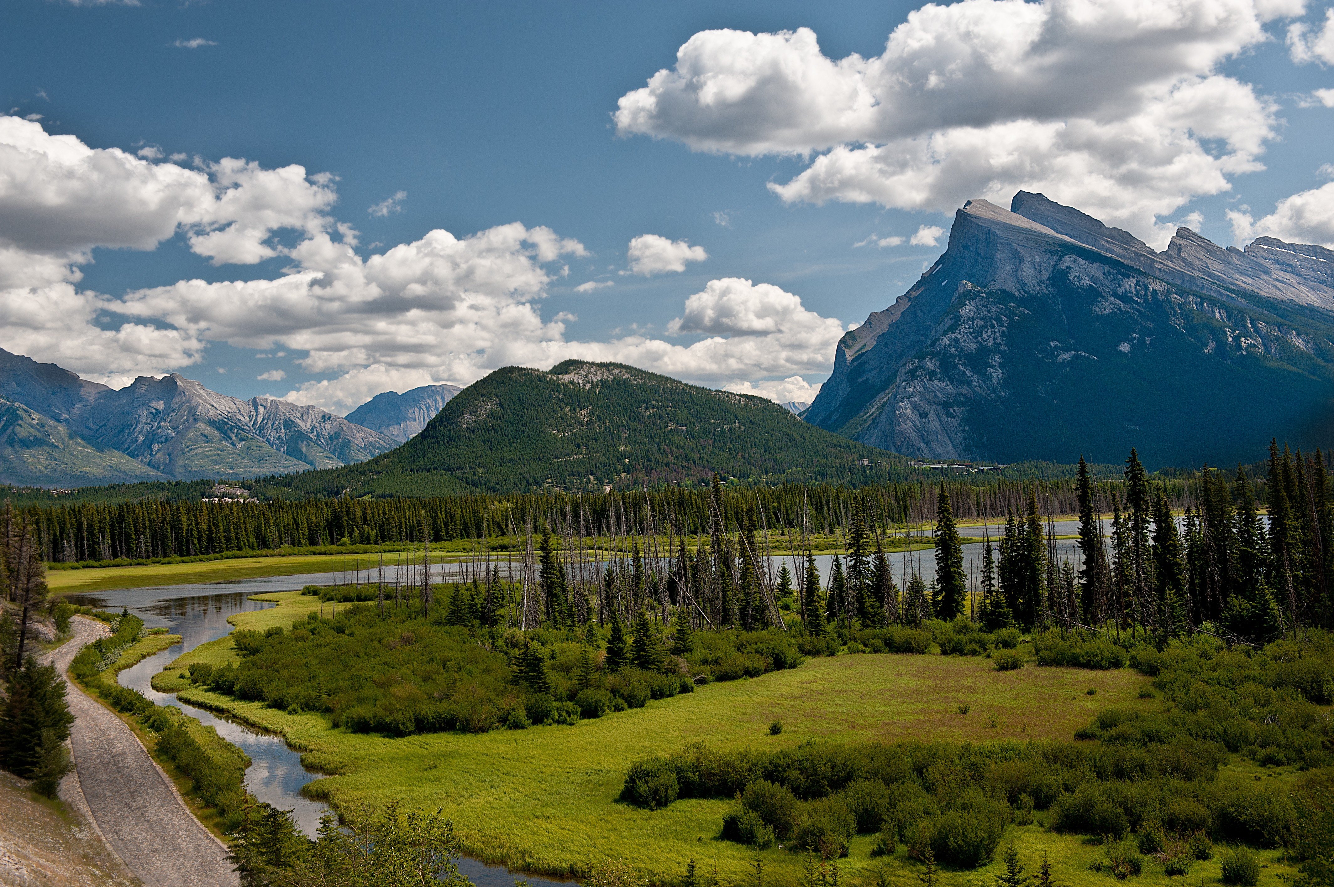 vermillion, Lake, Banff, National, Park, Alberta, Canada, Mountains, Forest Wallpaper