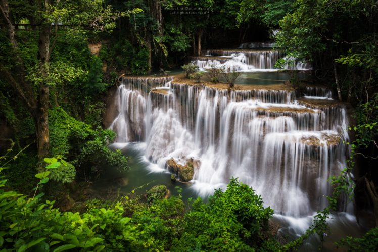 waterfall, Kanjanaburi, Thailand, River, Jungle, Forest HD Wallpaper Desktop Background