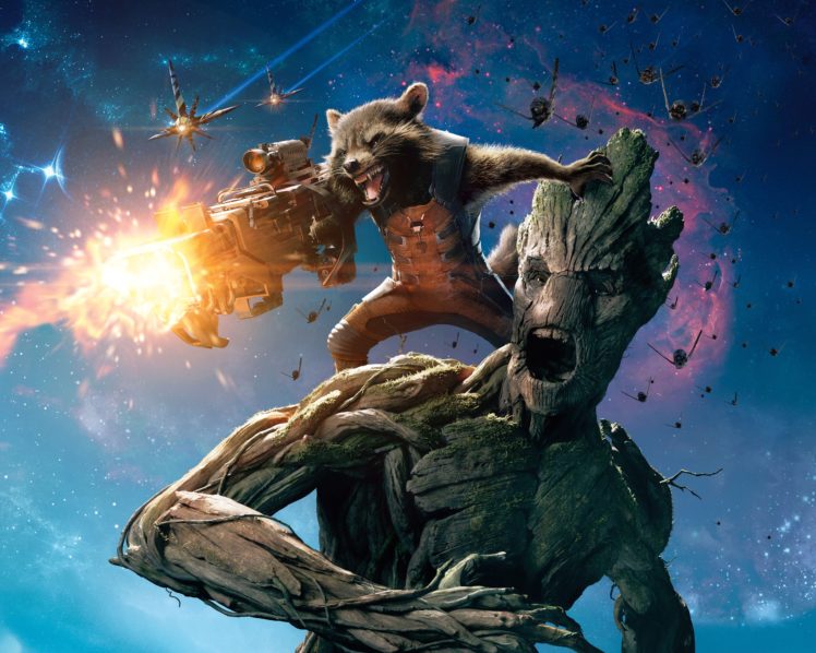 battle, Raccoon, Guardians, Of, The, Galaxy, Groot, Rocket, Raccoon, Movies, Fantasy, Sci fi, Warrior HD Wallpaper Desktop Background