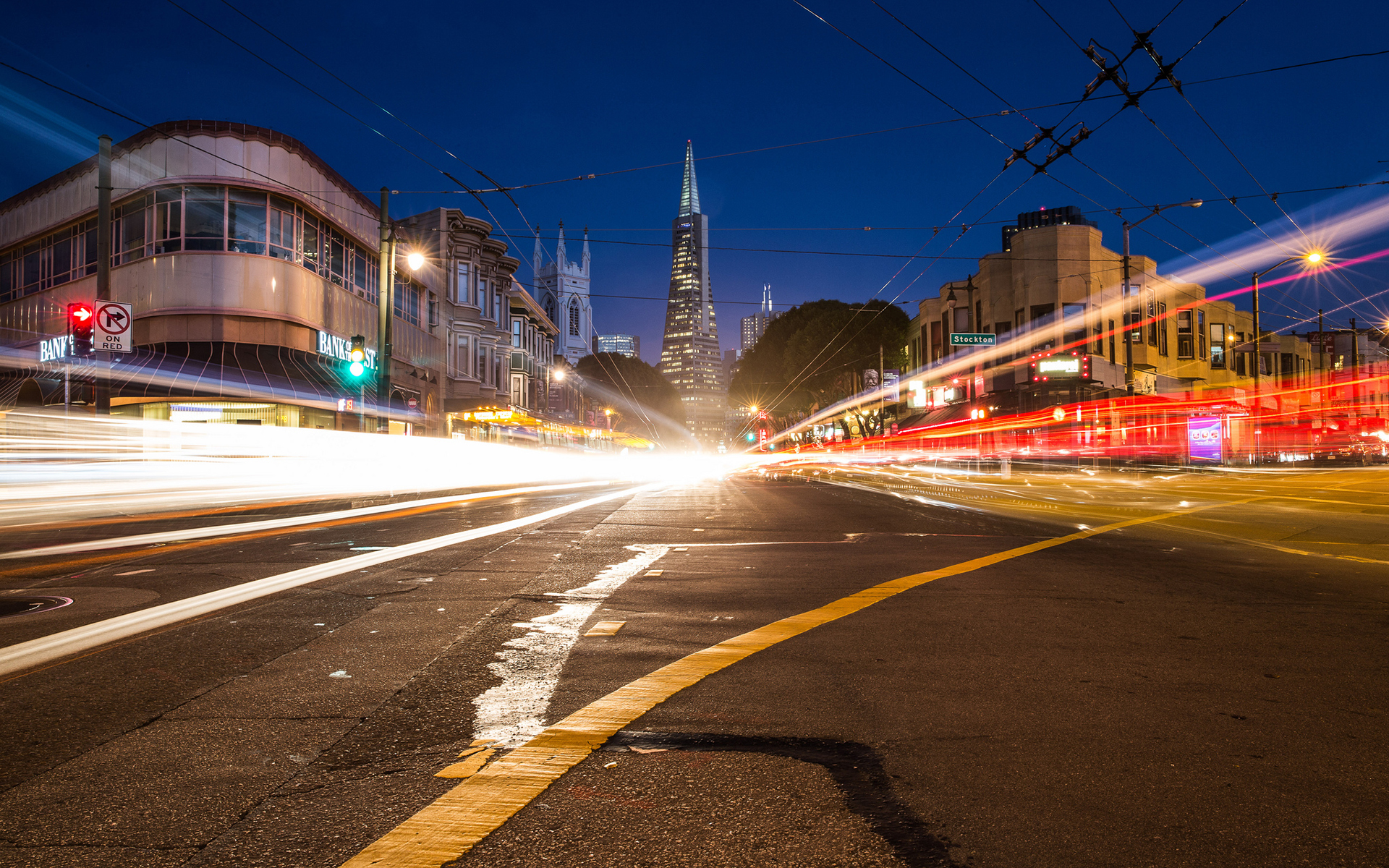 san, Francisco, Buildings, Night, Lights, Bw, Timelapse, Street, Roads Wallpaper