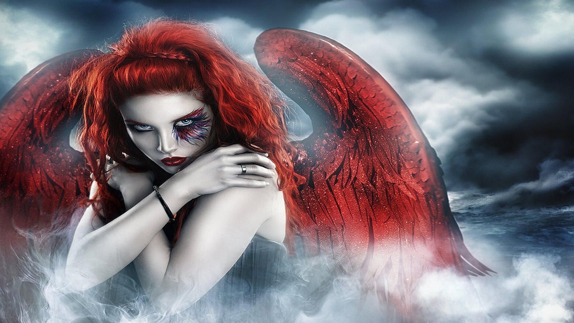 angel, Red, Hair,  , Fantasy, Suffering, Girl Wallpaper