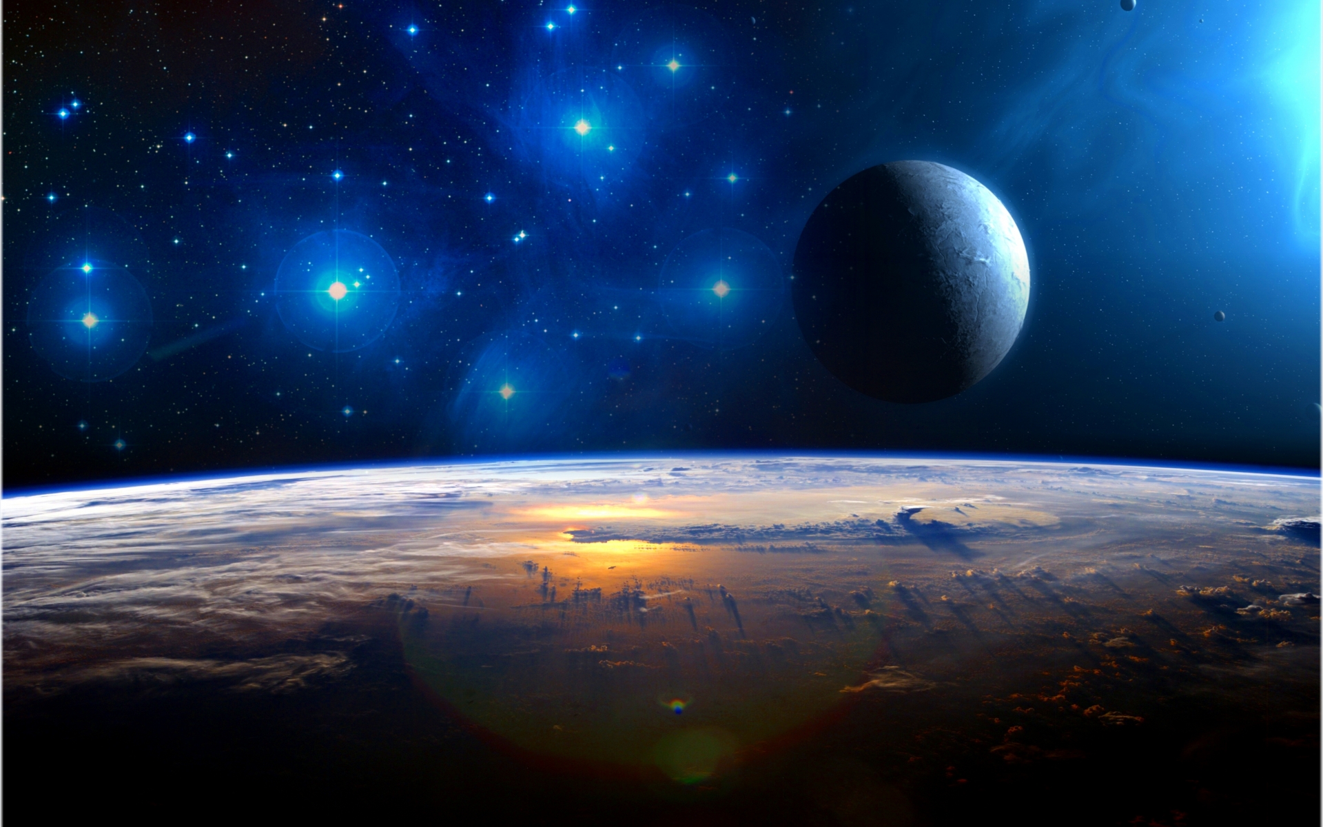 space, Earth, Planets, Reflection, Stars Wallpaper