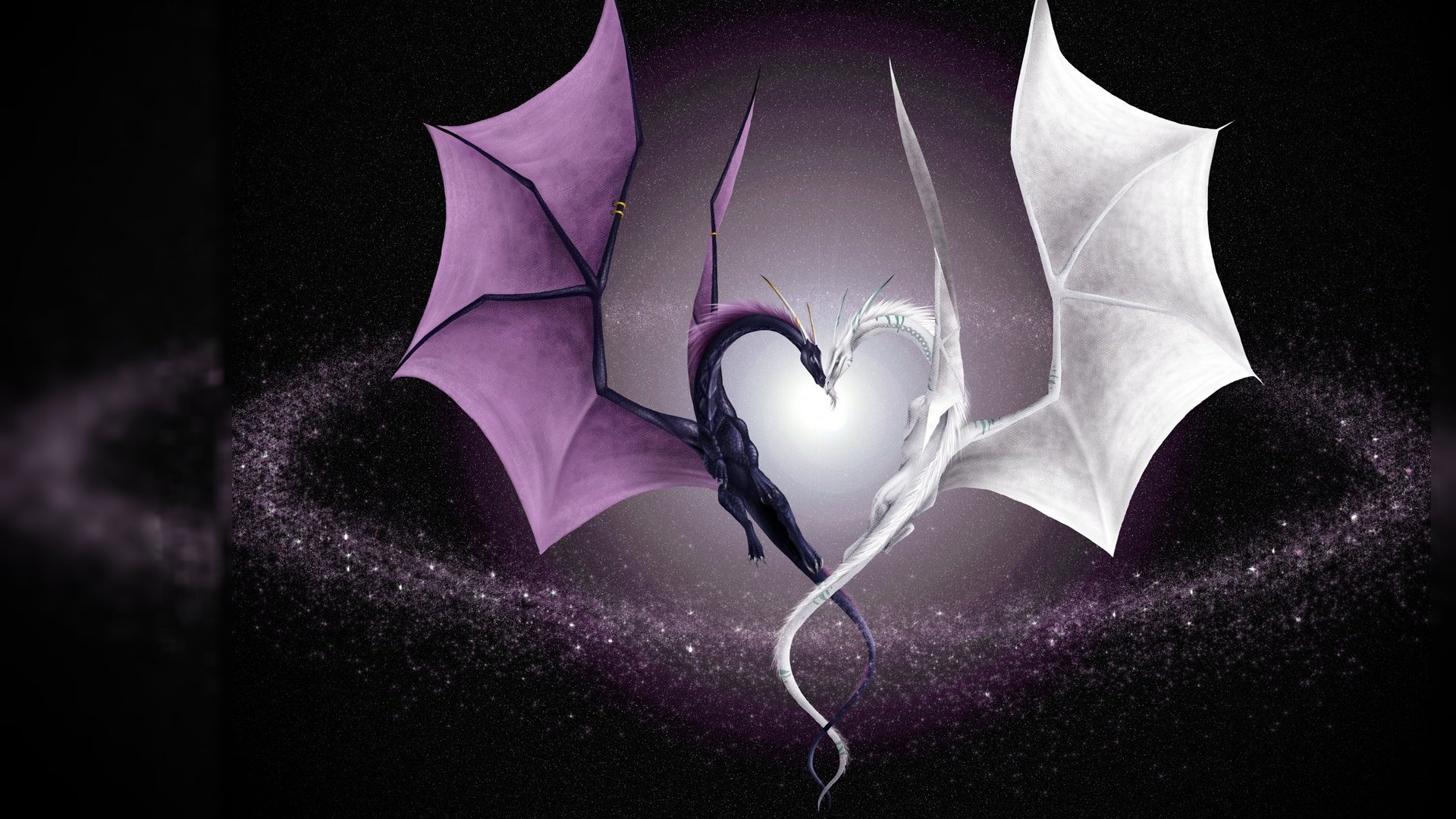 dragons, In, Love,  , Fantasy, Heart Wallpaper