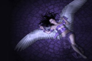 fallen, Angel,  , Girl, Purple, Wings, Fantasy