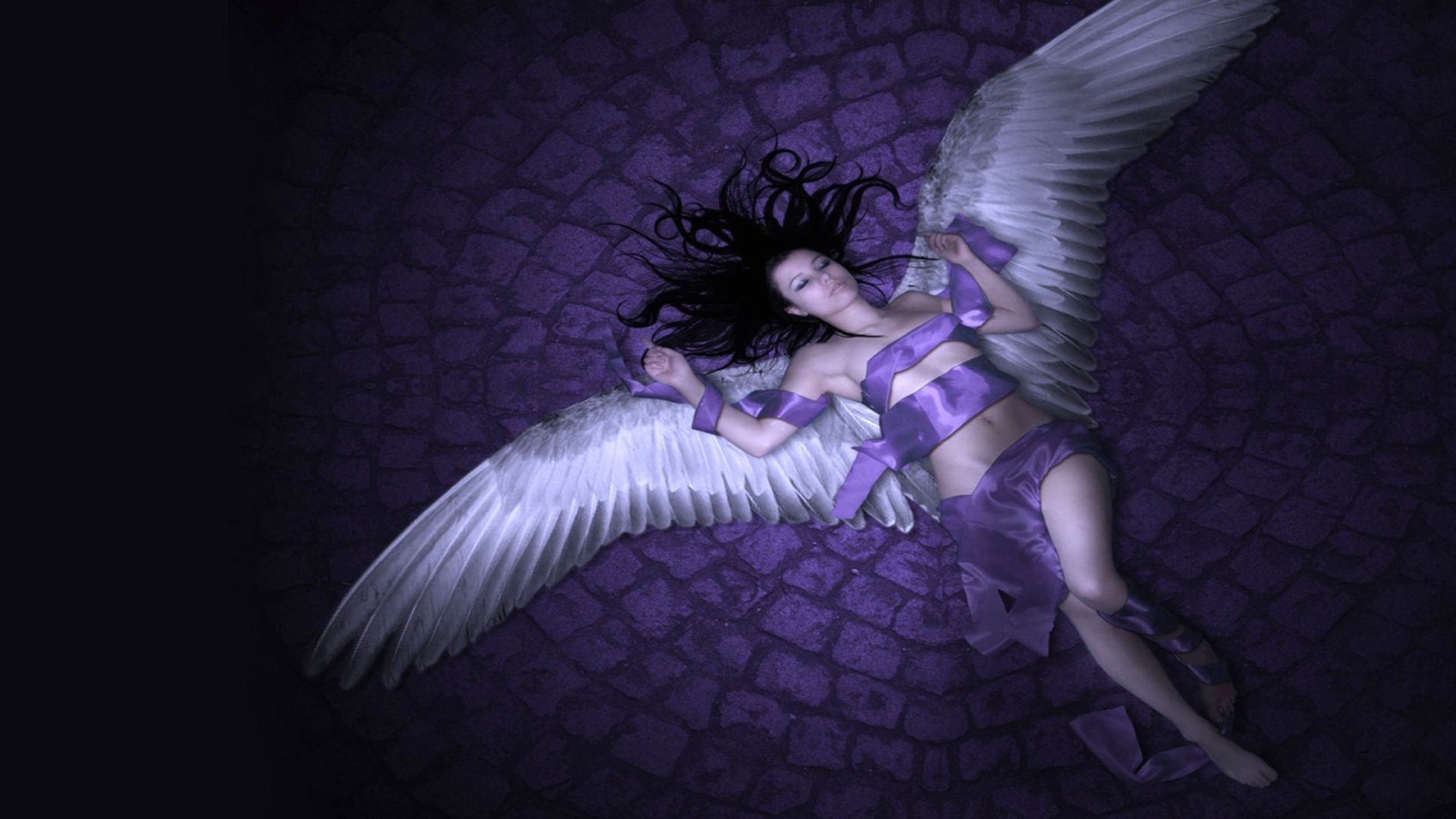 fallen, Angel,  , Girl, Purple, Wings, Fantasy Wallpaper