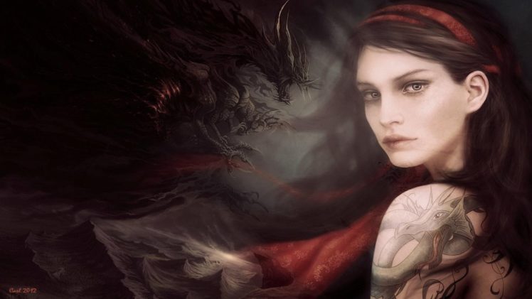 tattooed, Dragon,  , Fantasy, Girl HD Wallpaper Desktop Background