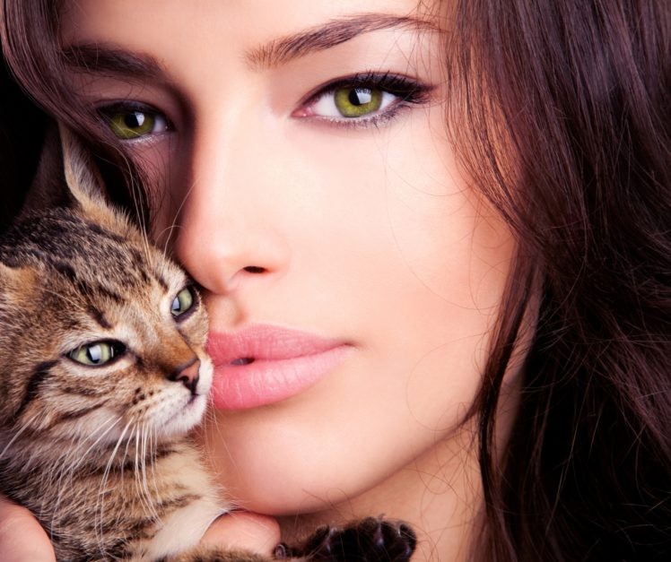 girl, Green eyed, Eyes, Cat HD Wallpaper Desktop Background
